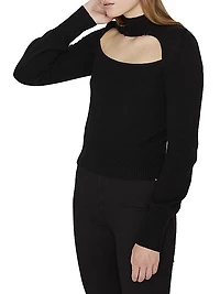 Cut-Out Turtleneck Cashmere-Blend Sweater