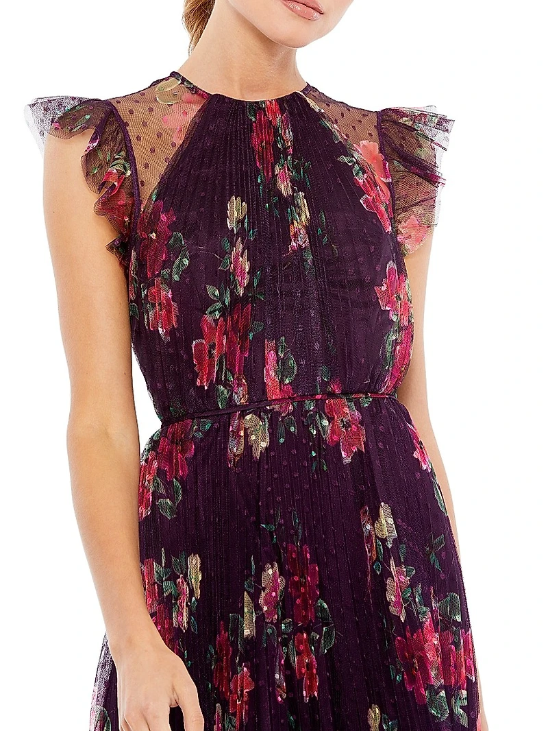 Ieena Cap Sleeve Floral A-Line Dress