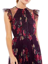 Ieena Cap Sleeve Floral A-Line Dress