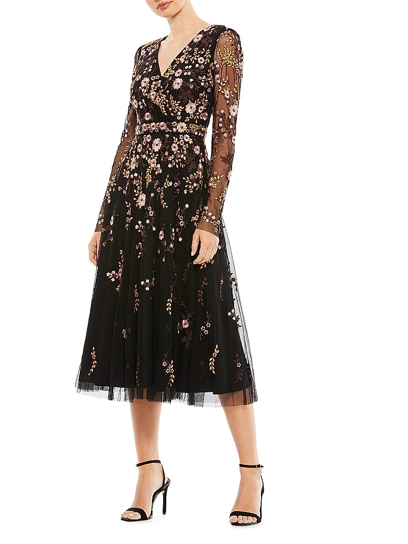 Embroidered Floral Midi Dress