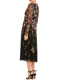 Embroidered Floral Midi Dress