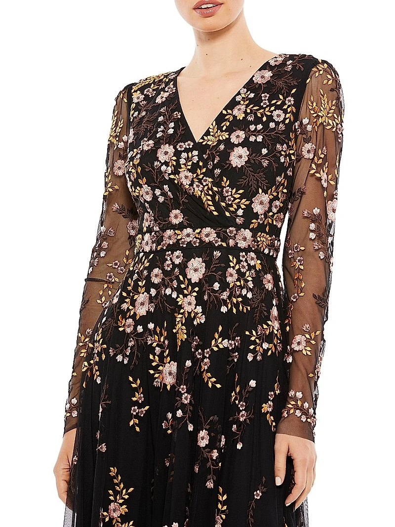 Embroidered Floral Midi Dress