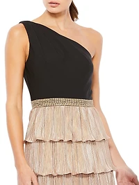 Ieena Mixed-Media Tiered A-Line Gown