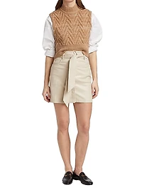 Meda Belted Faux Leather Miniskirt