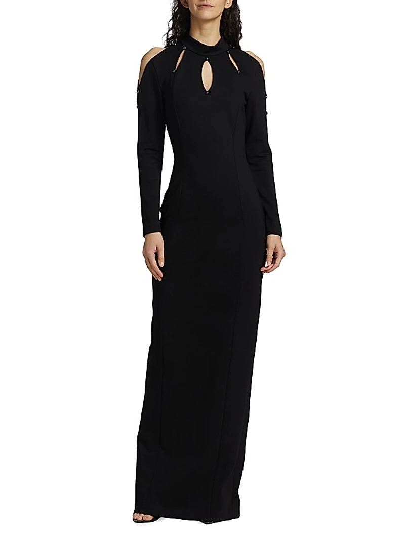 Long Sleeve Crepe Cut-Out Gown