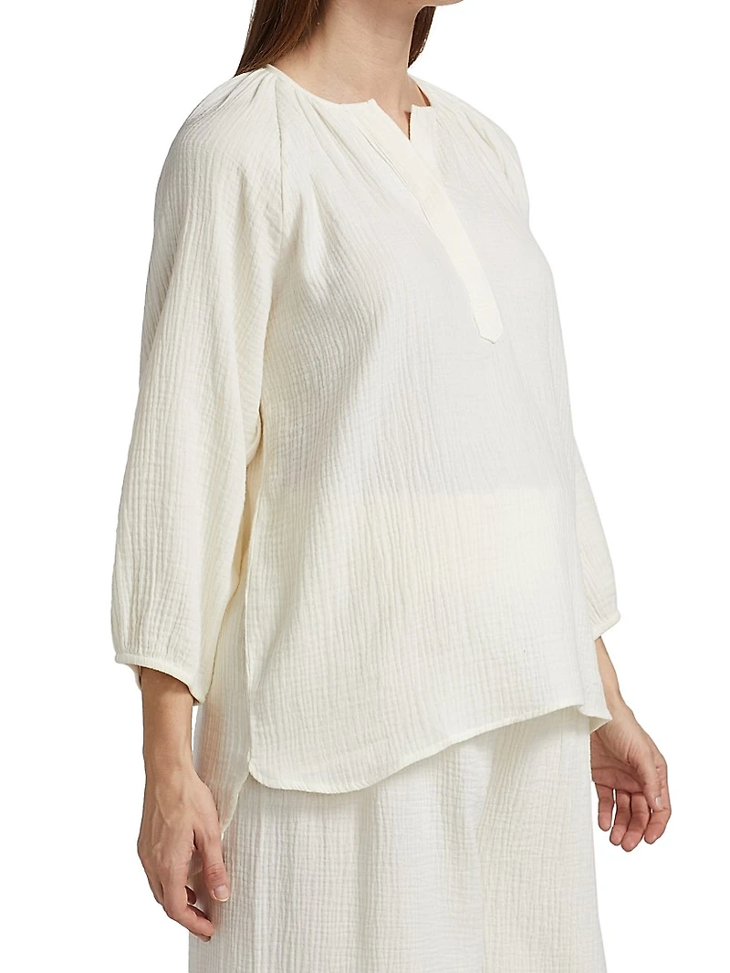 Ava Cotton Gauze Henley Top