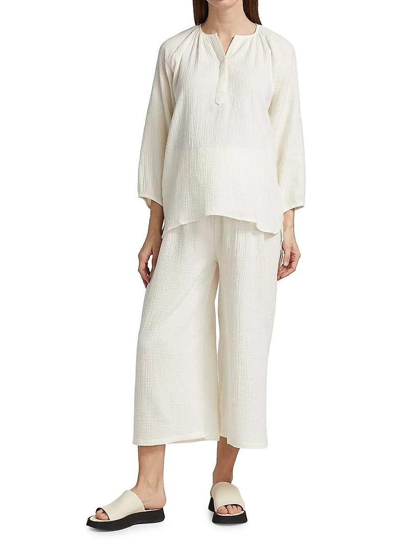 Ava Cotton Gauze Henley Top