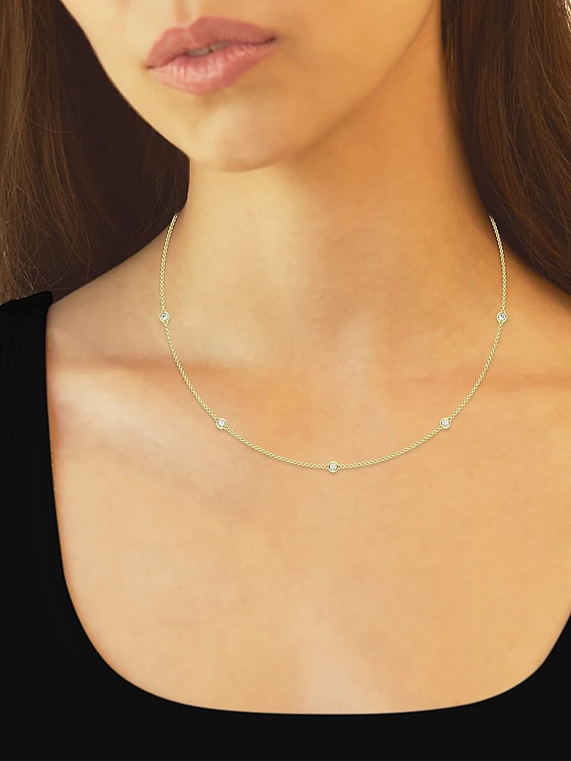 14K Yellow Gold & 7-Diamond Station Necklace/0.70-2.10 TCW