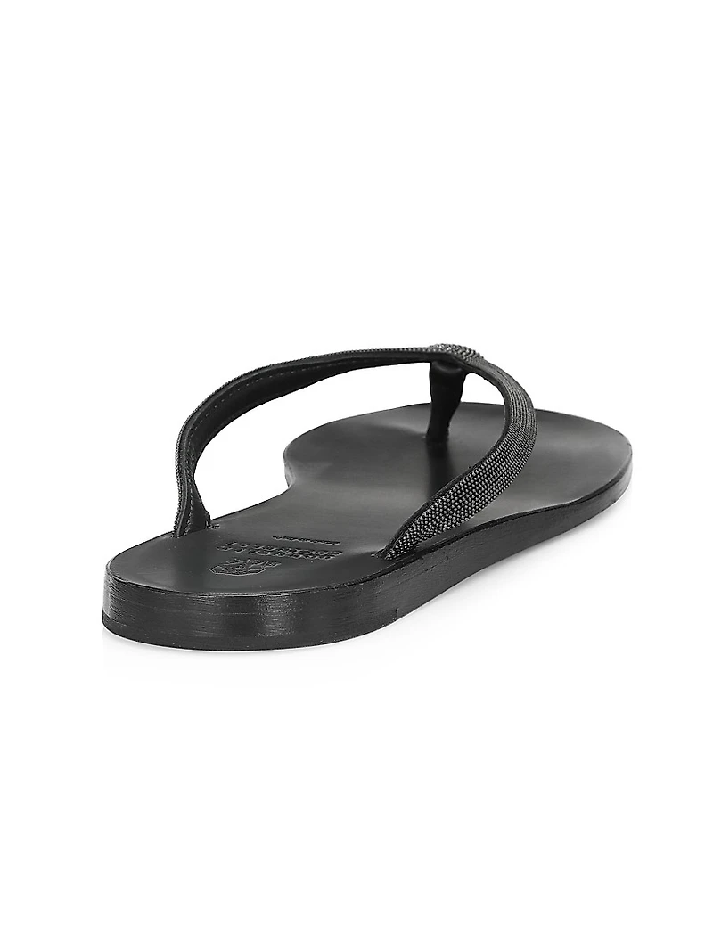 Bead-Embellished Leather Thong Sandals