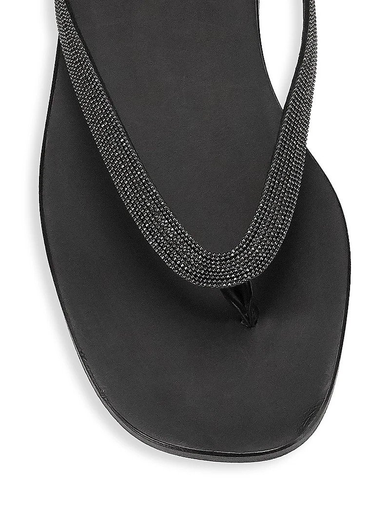 Bead-Embellished Leather Thong Sandals