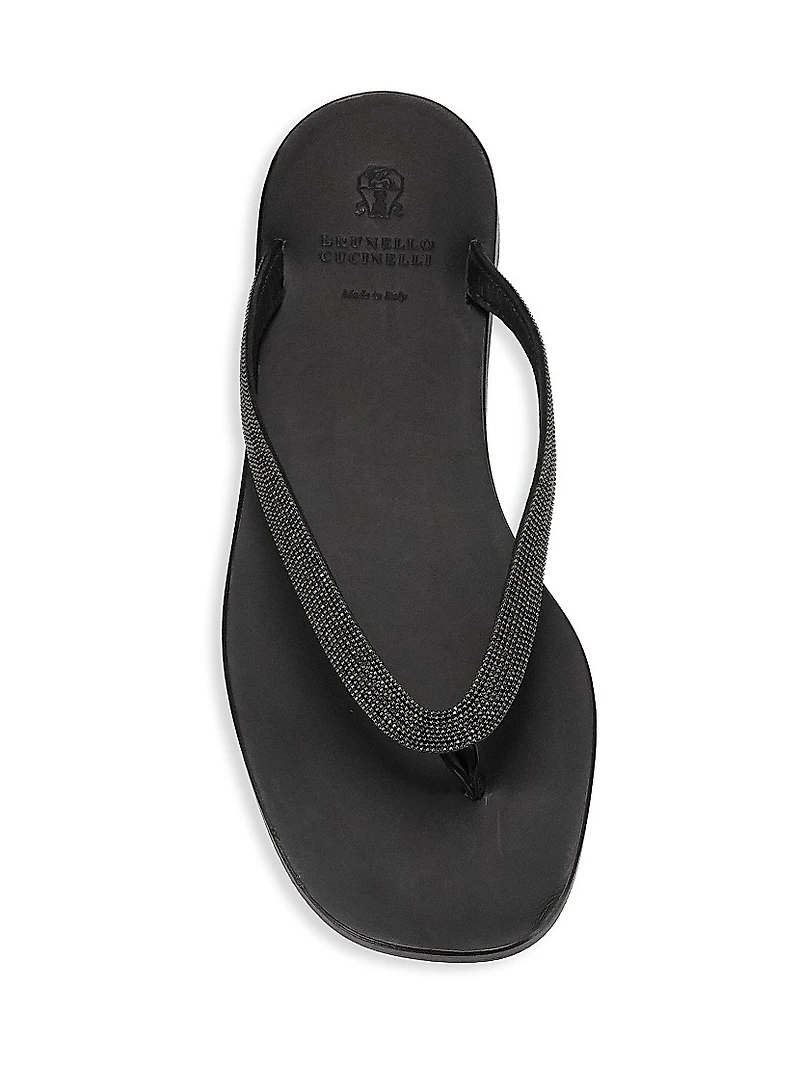 Bead-Embellished Leather Thong Sandals