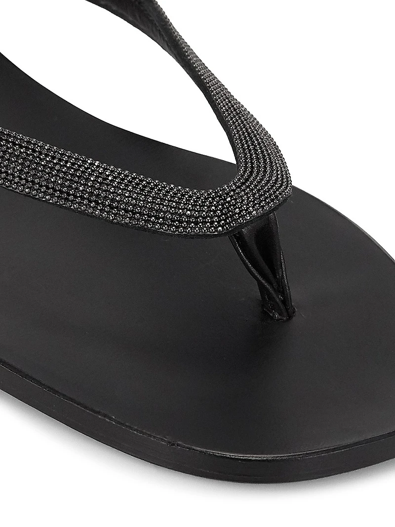 Bead-Embellished Leather Thong Sandals