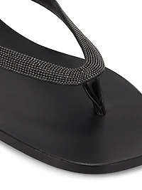 Bead-Embellished Leather Thong Sandals
