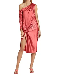 Draped One-Shoulder Knot Dress