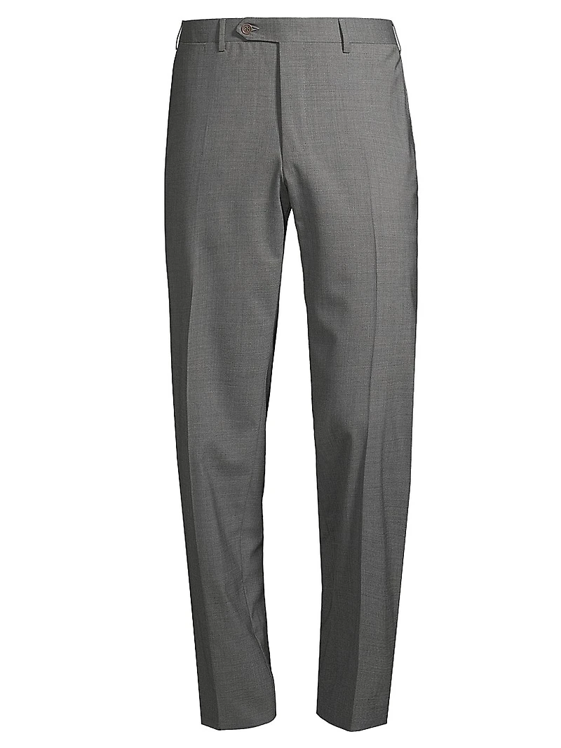 Solid Stretch-Wool Trousers