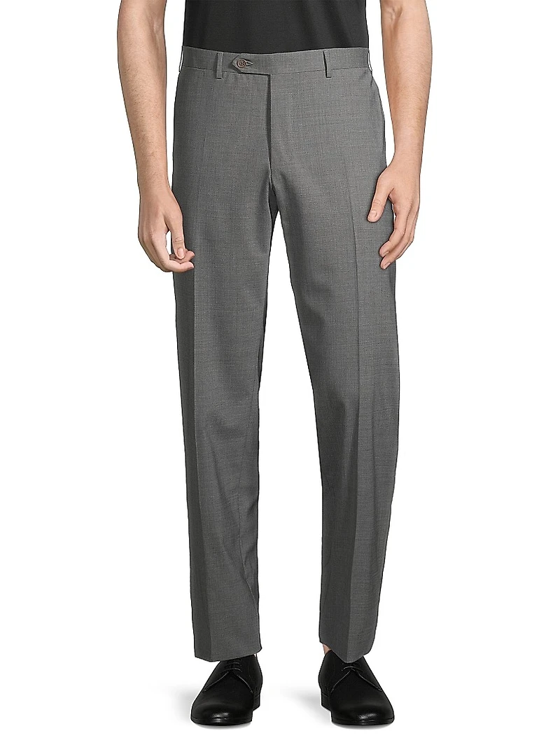 Solid Stretch-Wool Trousers