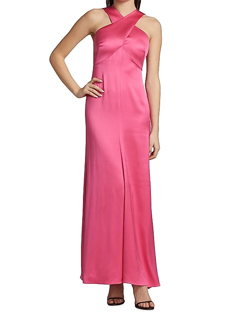 Cross Front Silk Satin Gown