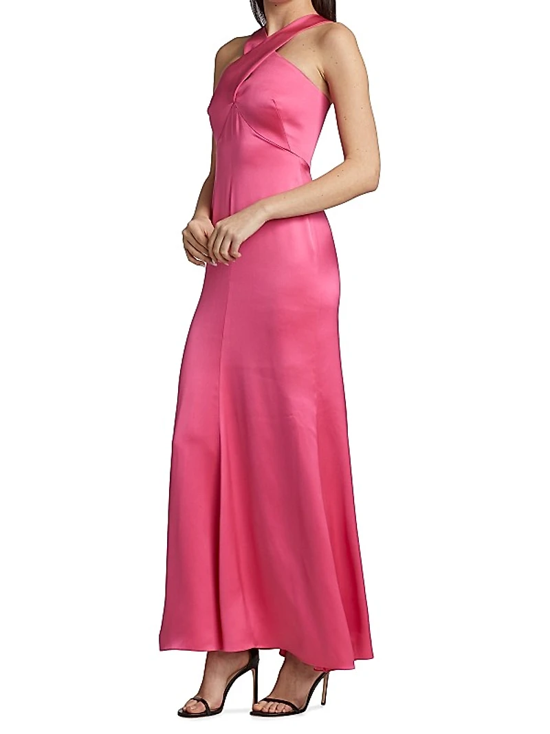 Cross Front Silk Satin Gown