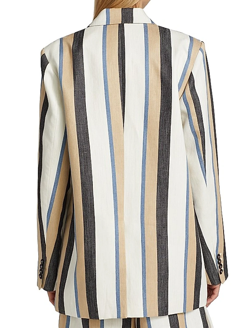 Double-Breasted Striped Linen Blazer
