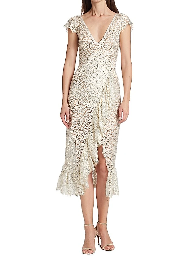 Chantilly Lace Surplice Midi Dress