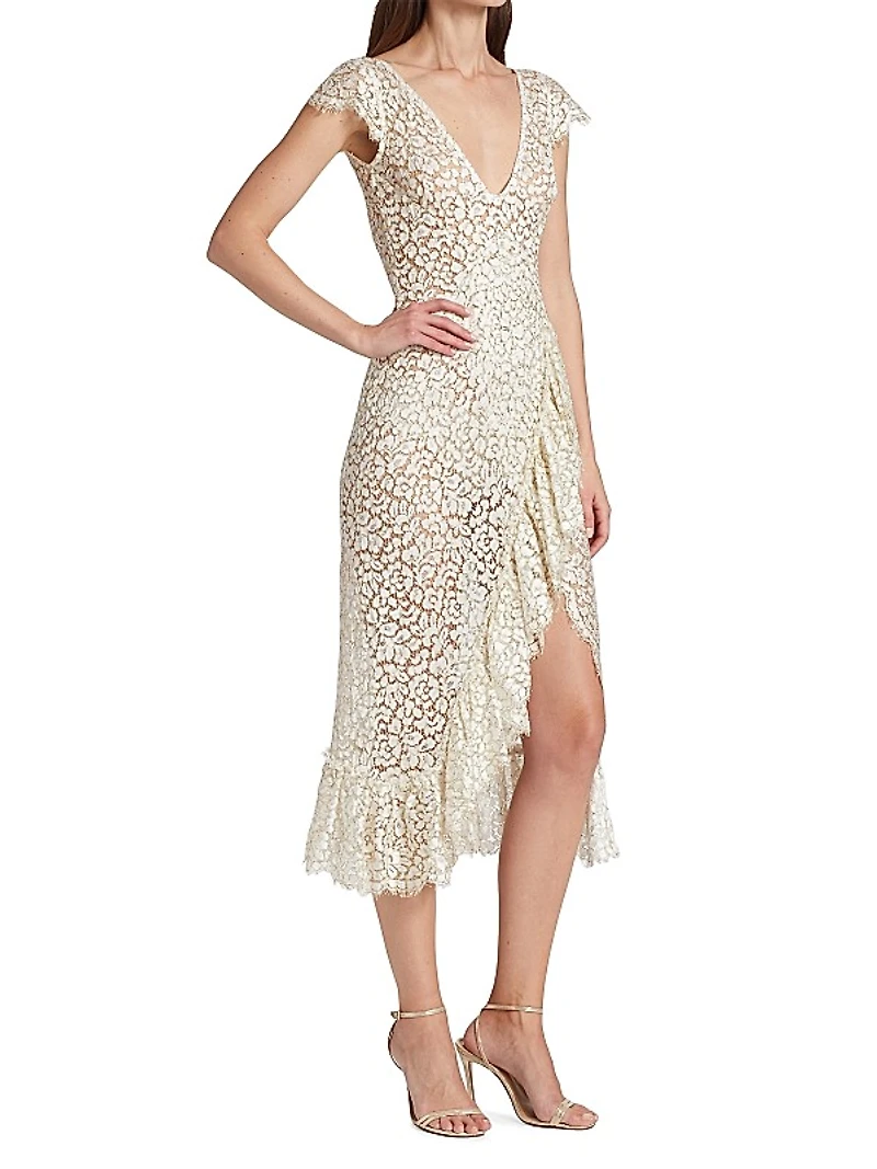 Chantilly Lace Surplice Midi Dress