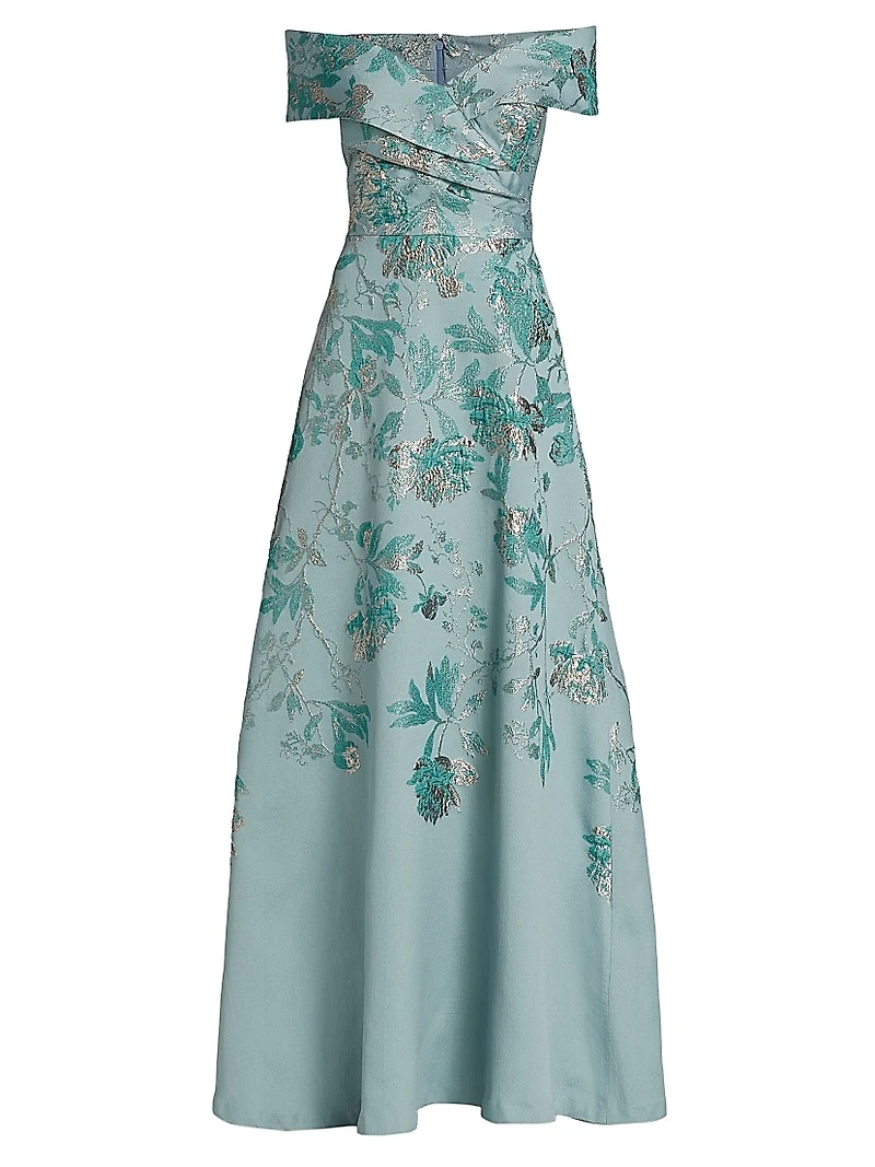 Metallic Jacquard Off-The-Shoulder Gown