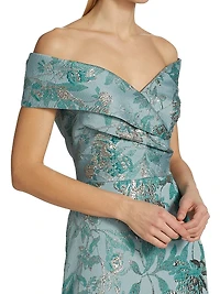 Metallic Jacquard Off-The-Shoulder Gown