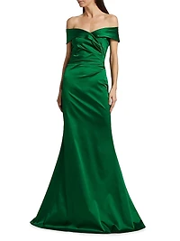 Satin Off-The-Shoulder Gown
