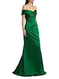 Satin Off-The-Shoulder Gown