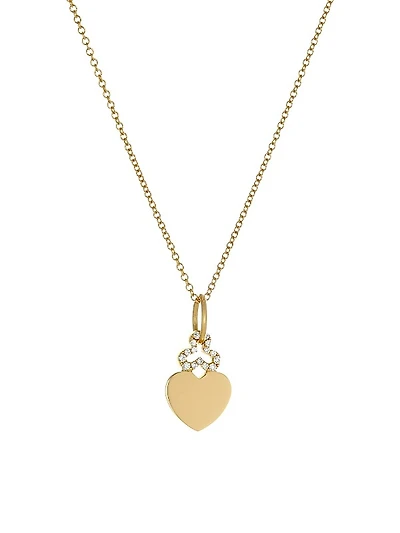 14k Yellow Gold & Diamond Mini Hidden Diamond Heart Pendant Necklace