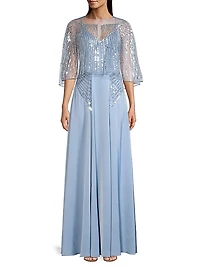 Sequined Cape Gown
