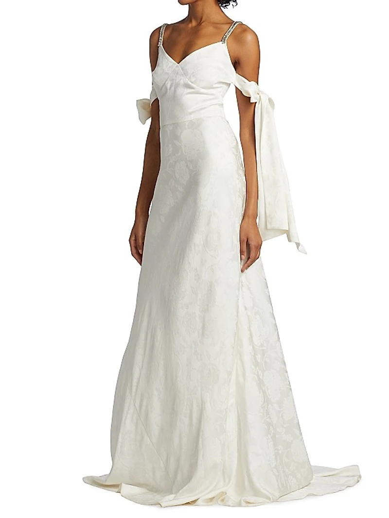 Circe Floral Jacquard Arm Bow Gown