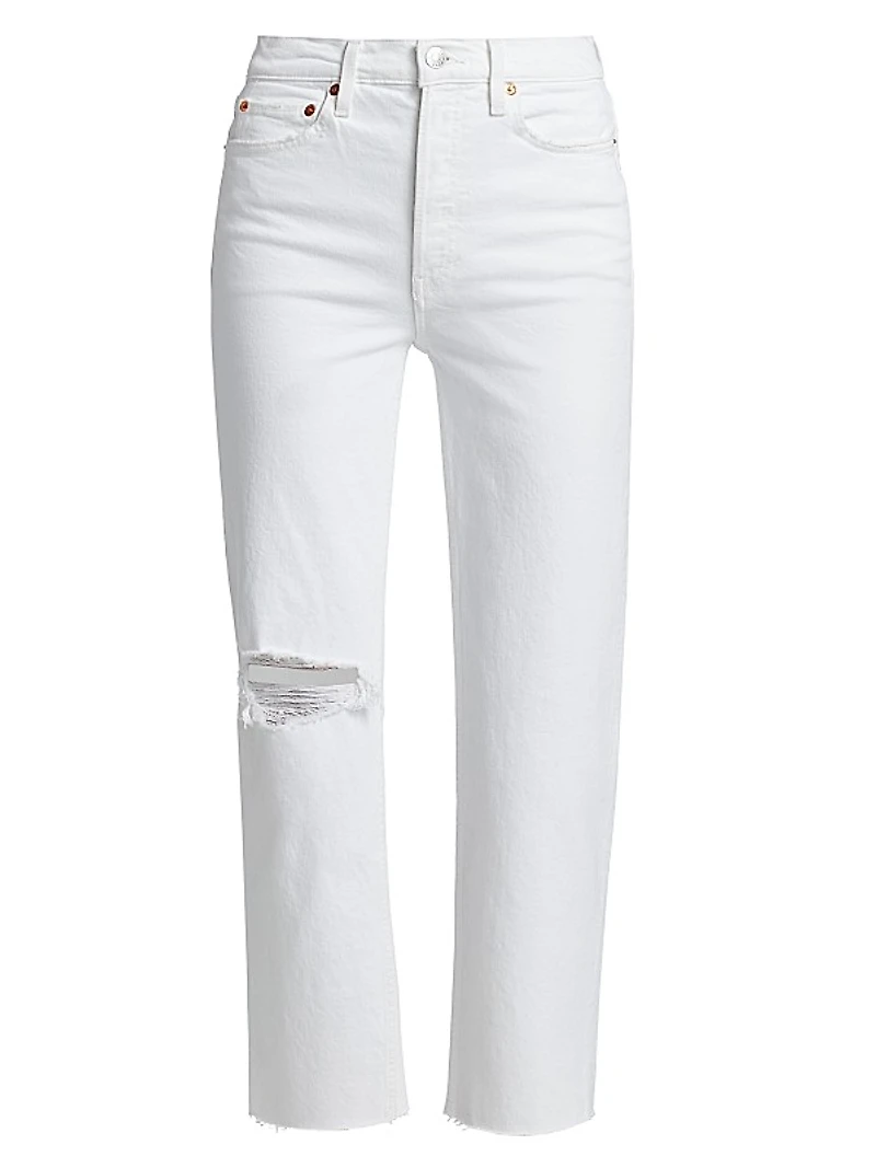 70s Distressed High-Rise Ankle Crop Jeans