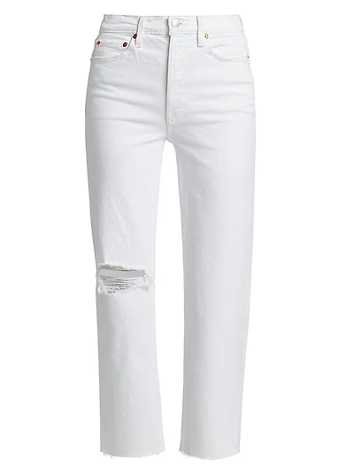 70s Distressed High-Rise Ankle Crop Jeans