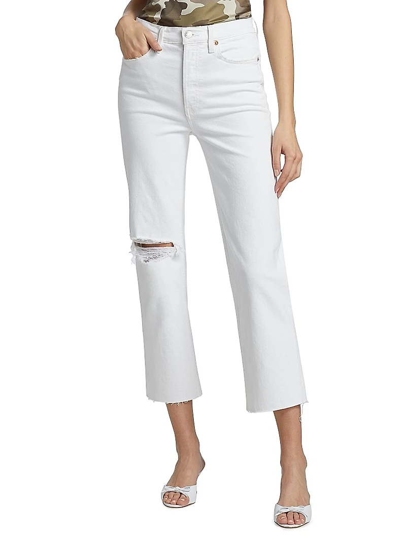 70s Distressed High-Rise Ankle Crop Jeans