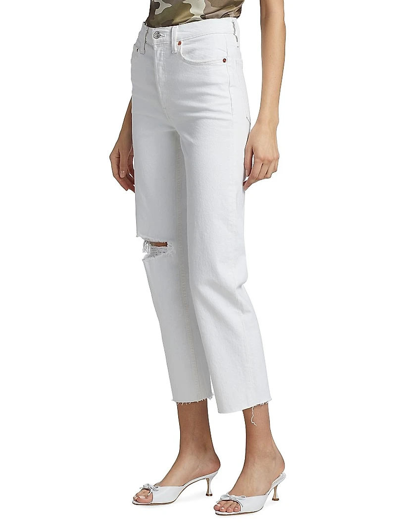 70s Distressed High-Rise Ankle Crop Jeans