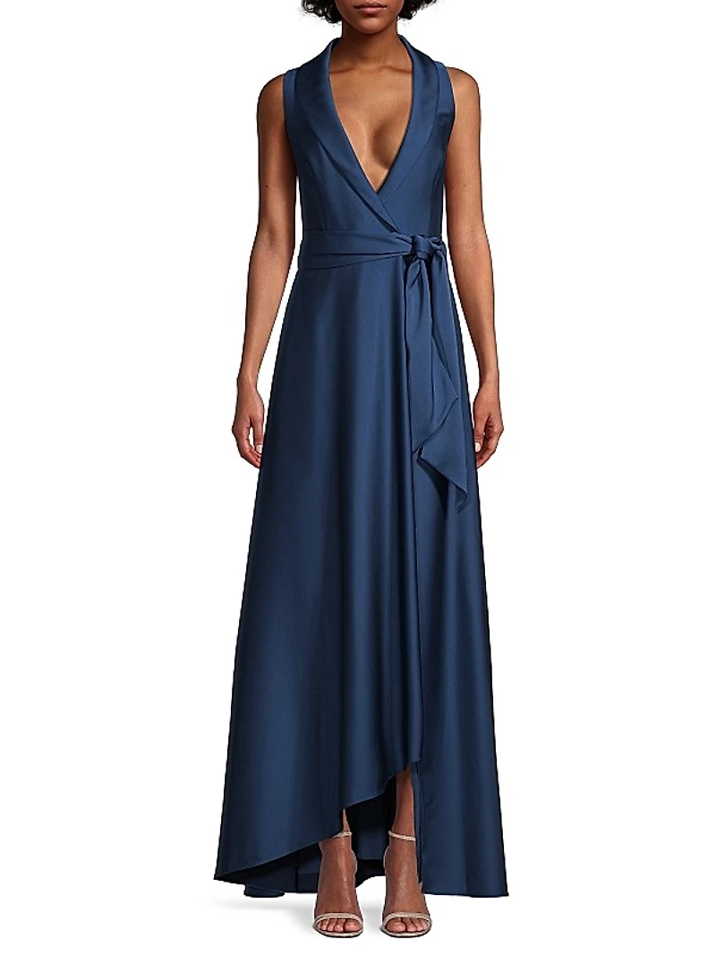 Belted High-Low Wrap Gown