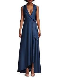 Belted High-Low Wrap Gown