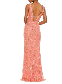 Embellished V-Neck Column Gown