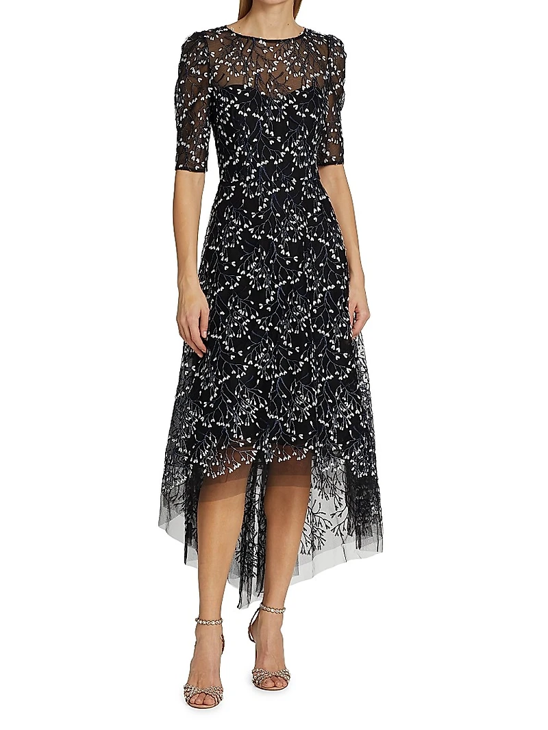 Floral Bead-Embellished Midi-Dress