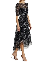 Floral Bead-Embellished Midi-Dress