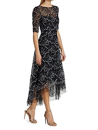 Floral Bead-Embellished Midi-Dress