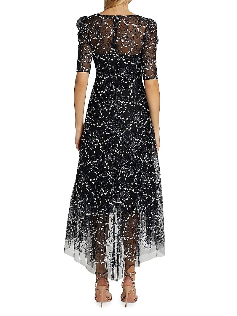 Floral Bead-Embellished Midi-Dress