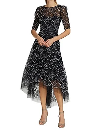 Floral Bead-Embellished Midi-Dress