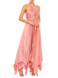 Pleated Satin Halterneck Gown