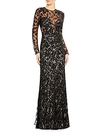 Beaded Long-Sleeve Column Gown