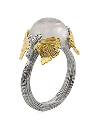 Butterfly Ginkgo 18K Gold, Sterling Silver, Moonstone & Diamond Ring