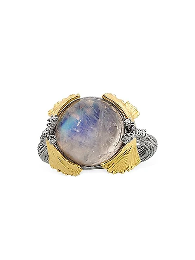 Butterfly Ginkgo 18K Gold, Sterling Silver, Moonstone & Diamond Ring