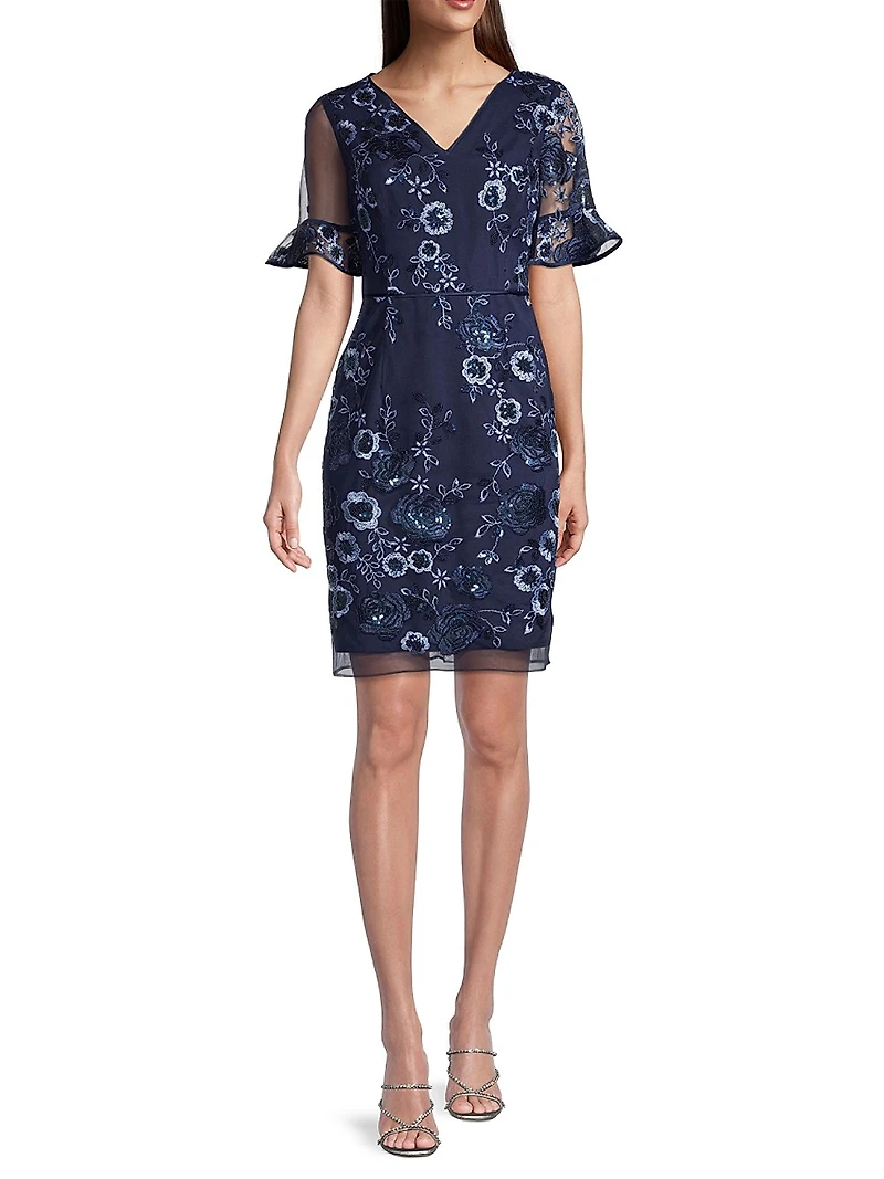 Floral Embellished Sheath Dress