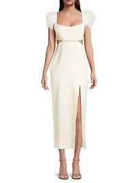 Taliah Feather-Embellished Cut-Out Midi-Dress
